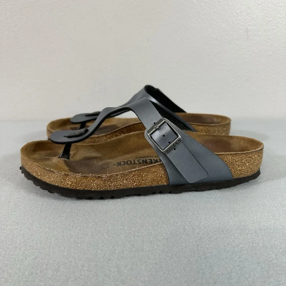 Birkenstock Gizeh Birko Flor Sandals Blue Onyx Womens Size L8 M6 EU 39